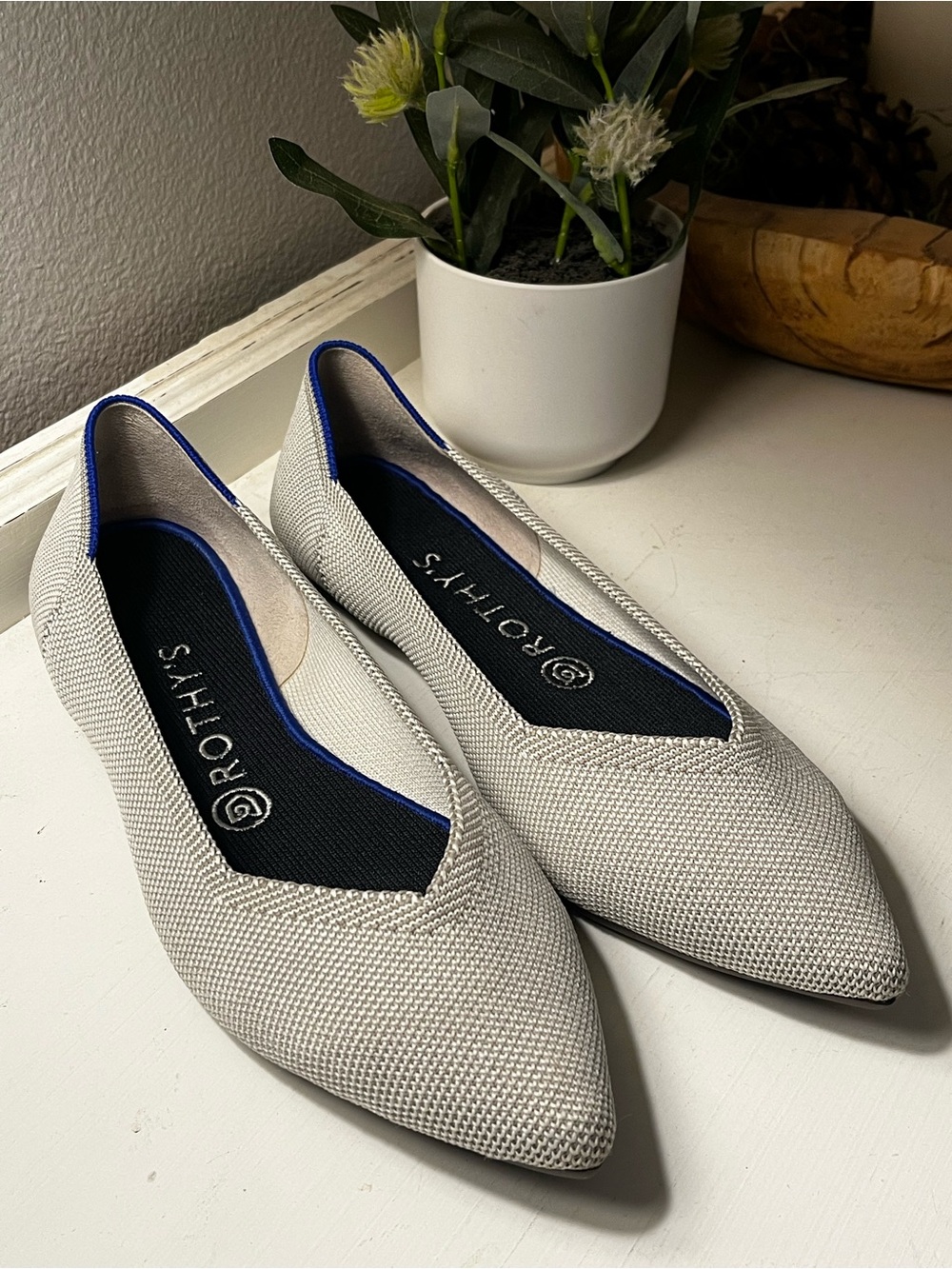 Rothy's The Point Flats in Flax Birdseye Women 8.5 Washable Knit Lightweight